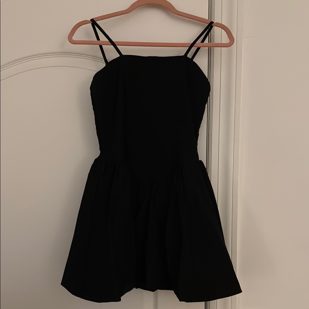 Elegant Black Double-Strap Mini Dress with bubble hem